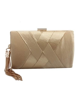 Women's Elegant Tassel Pendant Silk Evening Bag Clutch Purse for Bride Wedding Prom Night Out Party