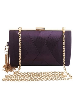 Women's Elegant Tassel Pendant Silk Evening Bag Clutch Purse for Bride Wedding Prom Night Out Party