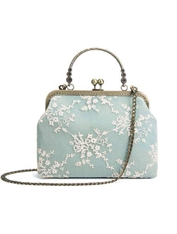 Rejolly Women Vintage Kiss Lock Top Handle Handbag Evening Purse Crossbody Shoulder Bag with Chain Strap