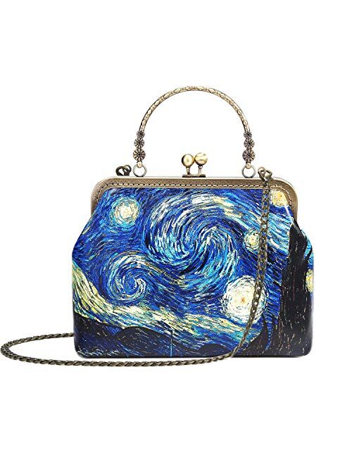 Rejolly Women Vintage Kiss Lock Top Handle Handbag Evening Purse Crossbody Shoulder Bag with Chain Strap