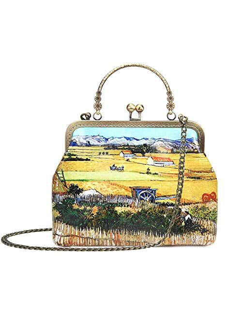 Rejolly Women Vintage Kiss Lock Top Handle Handbag Evening Purse Crossbody Shoulder Bag with Chain Strap