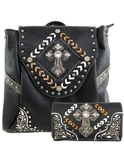 Justin West Trendy Western Cross Rhinestone Conceal Carry Women Backpack Purse