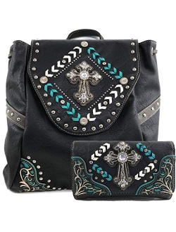 Justin West Trendy Western Cross Rhinestone Conceal Carry Women Backpack Purse