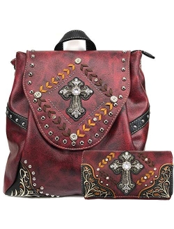 Justin West Trendy Western Cross Rhinestone Conceal Carry Women Backpack Purse