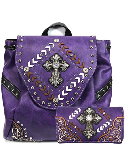 Justin West Trendy Western Cross Rhinestone Conceal Carry Women Backpack Purse