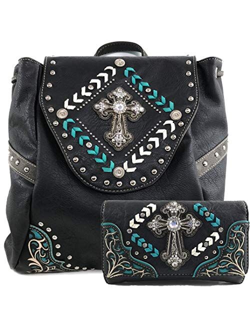 Justin West Trendy Western Cross Rhinestone Conceal Carry Women Backpack Purse