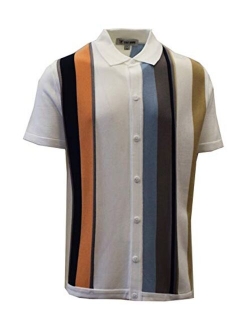 Mens Short Sleeve Knit Sports Shirt - Modern Polo Vintage Classics: Vertical Stripe Color Block