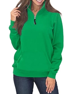 Samefar Womens Warm Cozy High Neck Long Sleeve Solid 1/4 Zip Pullover Sweatshirts with Pockets