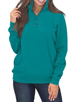 Samefar Womens Warm Cozy High Neck Long Sleeve Solid 1/4 Zip Pullover Sweatshirts with Pockets