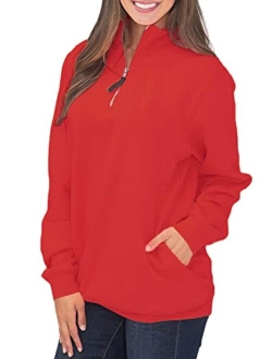 Samefar Womens Warm Cozy High Neck Long Sleeve Solid 1/4 Zip Pullover Sweatshirts with Pockets