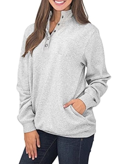 Samefar Womens Warm Cozy High Neck Long Sleeve Solid 1/4 Zip Pullover Sweatshirts with Pockets