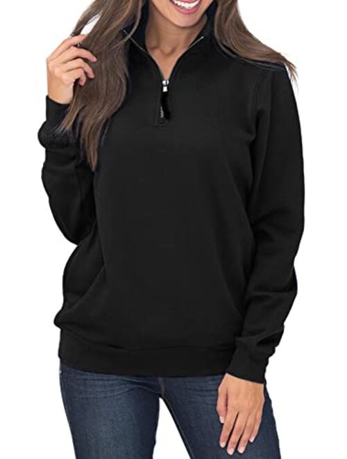 Samefar Womens Warm Cozy High Neck Long Sleeve Solid 1/4 Zip Pullover Sweatshirts with Pockets