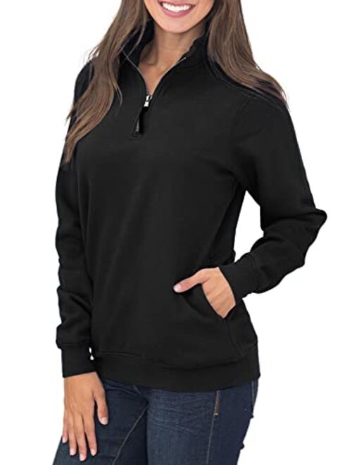 Samefar Womens Warm Cozy High Neck Long Sleeve Solid 1/4 Zip Pullover Sweatshirts with Pockets