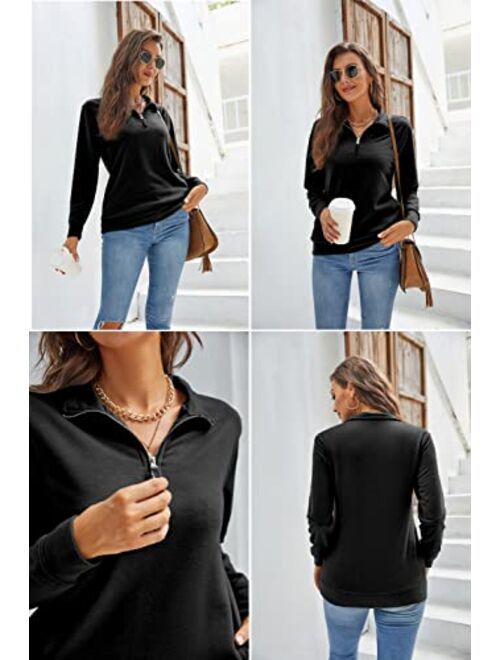 Samefar Womens Warm Cozy High Neck Long Sleeve Solid 1/4 Zip Pullover Sweatshirts with Pockets