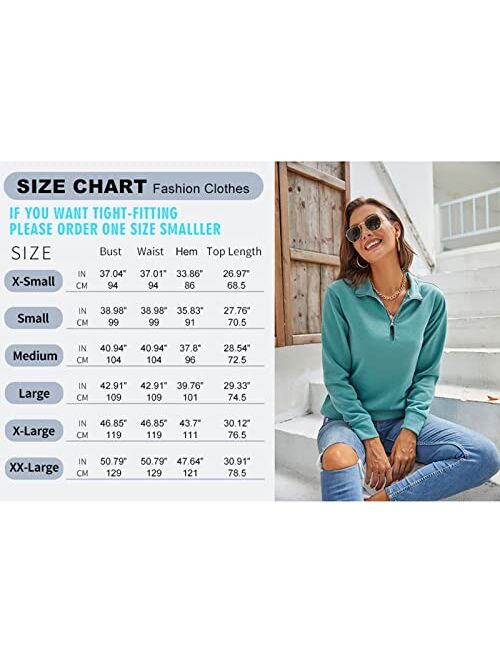 Samefar Womens Warm Cozy High Neck Long Sleeve Solid 1/4 Zip Pullover Sweatshirts with Pockets