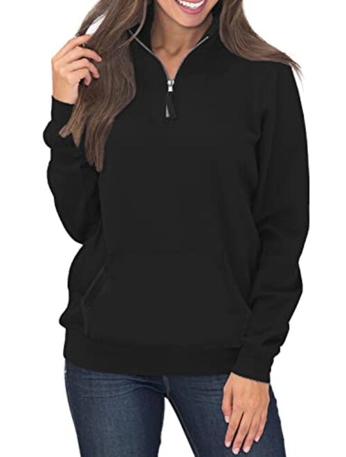 Samefar Womens Warm Cozy High Neck Long Sleeve Solid 1/4 Zip Pullover Sweatshirts with Pockets