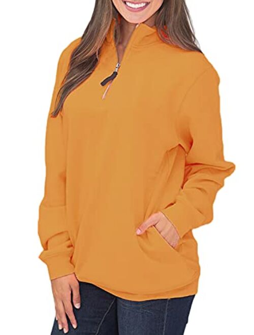 Samefar Womens Warm Cozy High Neck Long Sleeve Solid 1/4 Zip Pullover Sweatshirts with Pockets