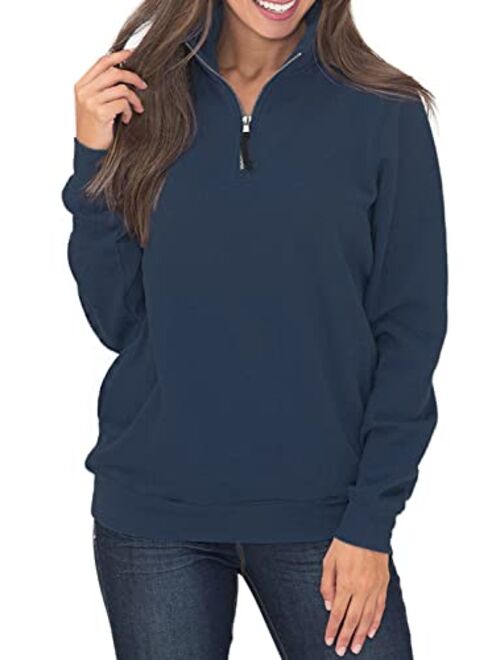 Samefar Womens Warm Cozy High Neck Long Sleeve Solid 1/4 Zip Pullover Sweatshirts with Pockets