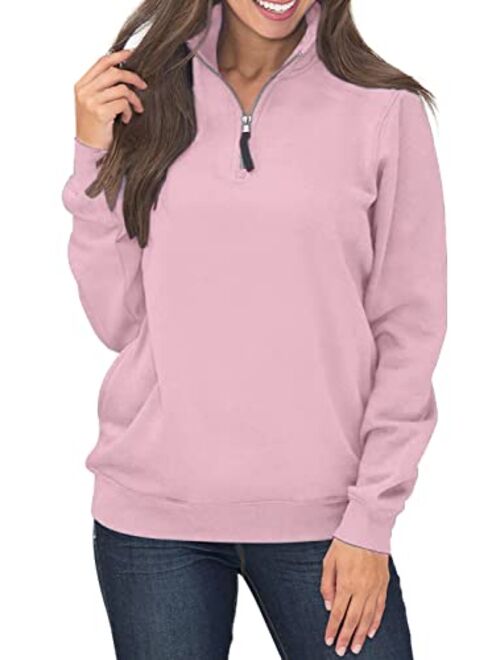 Samefar Womens Warm Cozy High Neck Long Sleeve Solid 1/4 Zip Pullover Sweatshirts with Pockets