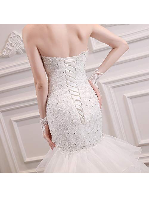 Wanshaqin Womens Mermaid Sweetheart Strapless Beaded Wedding Dress for Brides Organza Ruffled Bridal Gowns Plus Size