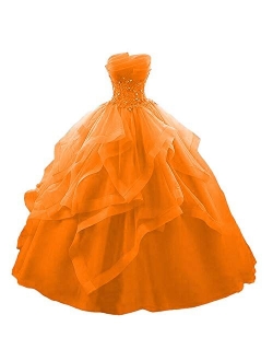 Prom Dress Long Ruffles Ball Gown Long Quinceanera Dresses Strapless Lace Beaded Prom Dress Princess Gowns