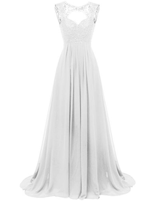 SUNVARY Women's Modest V-Neck Straps Lace Empire Hollow Evening Prom Dresses Sleeveless Swing Chiffon