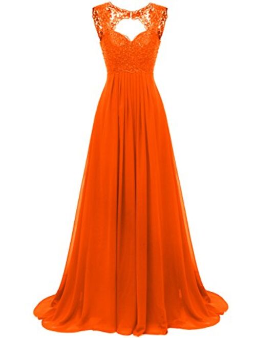 SUNVARY Women's Modest V-Neck Straps Lace Empire Hollow Evening Prom Dresses Sleeveless Swing Chiffon