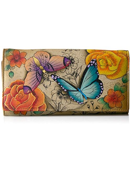 Anna by Anuschka Women's Genuine Leather Three Fold Organizer Wallet, Hand-Painted Original Artwork