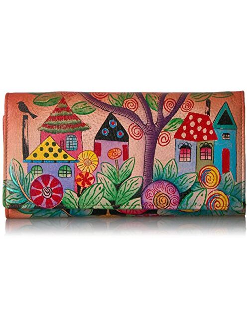 Anna by Anuschka Women's Genuine Leather Three Fold Organizer Wallet, Hand-Painted Original Artwork