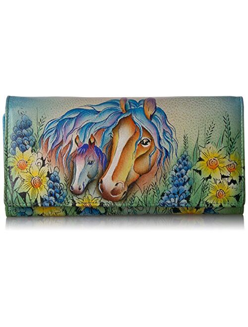 Anna by Anuschka Women's Genuine Leather Three Fold Organizer Wallet, Hand-Painted Original Artwork