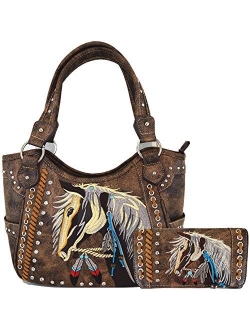 Tooled Leather Laser Cut Concealed Purse Horse Country Western Cowgirl Handbags Shoulder Bags Wallet Set