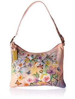 Anuschka Handpainted Leather Slim Large Hobo-Japanese Garden