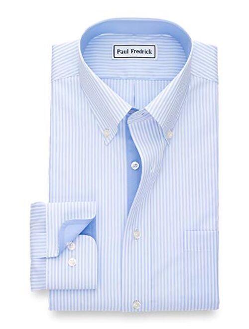 Paul Fredrick Men's Tailored Fit Non-Iron Cotton Stripe Button Down Dress Shirt