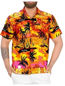 LA LEELA Men's Relaxed Short Sleeve Button Down Casual Hawaiian Shirt Printed D