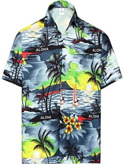 LA LEELA Men's Relaxed Short Sleeve Button Down Casual Hawaiian Shirt Printed D