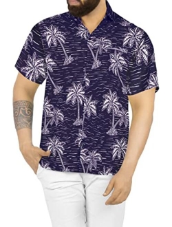 LA LEELA Men's Relaxed Short Sleeve Button Down Casual Hawaiian Shirt Printed D