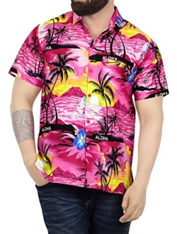 LA LEELA Men's Relaxed Short Sleeve Button Down Casual Hawaiian Shirt Printed D