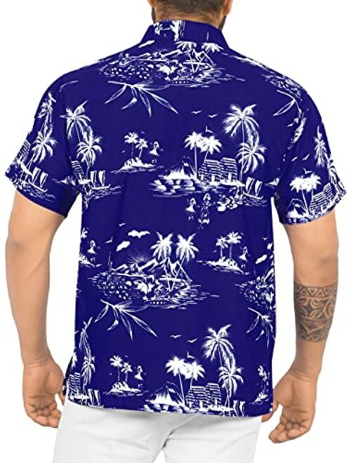 LA LEELA Men's Relaxed Short Sleeve Button Down Casual Hawaiian Shirt Printed D