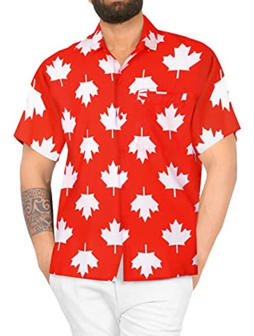 LA LEELA Men's Relaxed Short Sleeve Button Down Casual Hawaiian Shirt Printed D