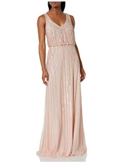 Women's Petite Cap Sleeve Beaded Top Long Dress