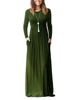 ThusFar Women's Plain Long Sleeve Round Neck Long Tunic Maxi Dress with Pockets