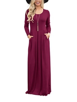 ThusFar Women's Plain Long Sleeve Round Neck Long Tunic Maxi Dress with Pockets