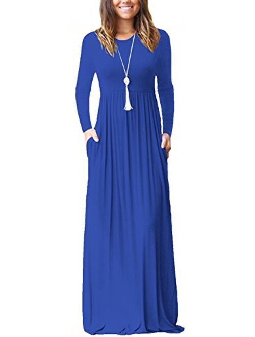 ThusFar Women's Plain Long Sleeve Round Neck Long Tunic Maxi Dress with Pockets