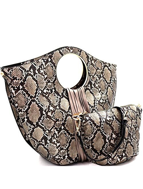 Snake Leopard Animal Print Fringed Vegan Leather Handle Satchel Crossbody Purse