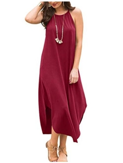 YiNai Womens Casual Summer Halter Maxi Loose Dress Beach Cami Dress with Pockets