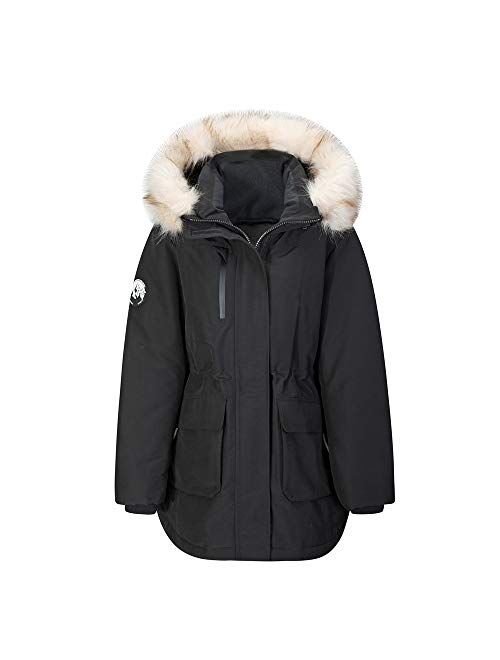 Ajoite Women's Down Windproof Thicken Outdoor ski Jacket, Waterproof Zipper Closure, Hooded with Fur Trim, Relaxed Fit