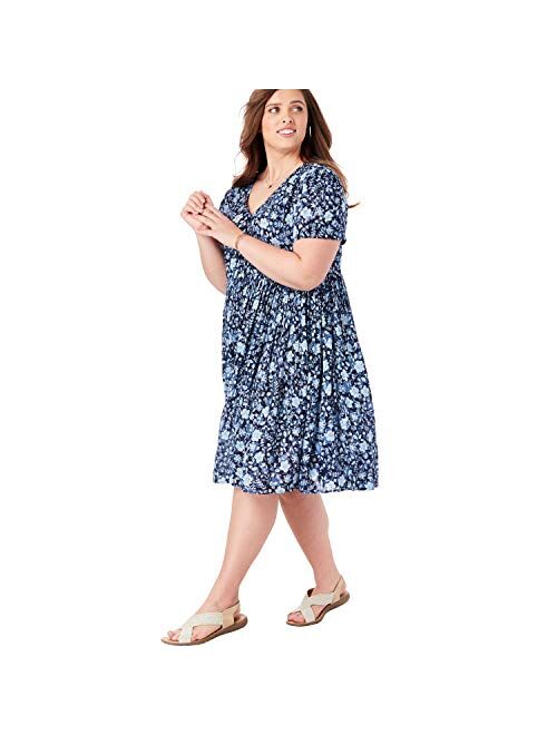 Woman Within Women's Plus Size Petite Sleeveless Crinkle A-Line Dress