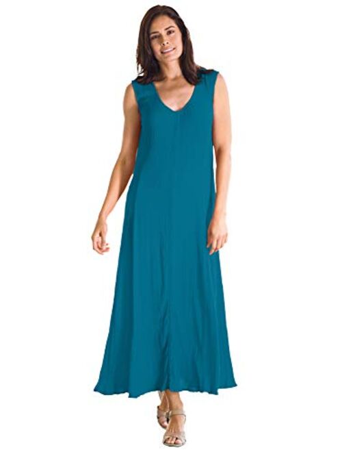 Woman Within Women's Plus Size Petite Sleeveless Crinkle A-Line Dress