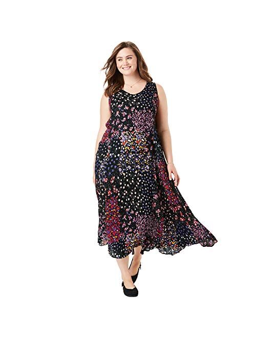 Woman Within Women's Plus Size Petite Sleeveless Crinkle A-Line Dress