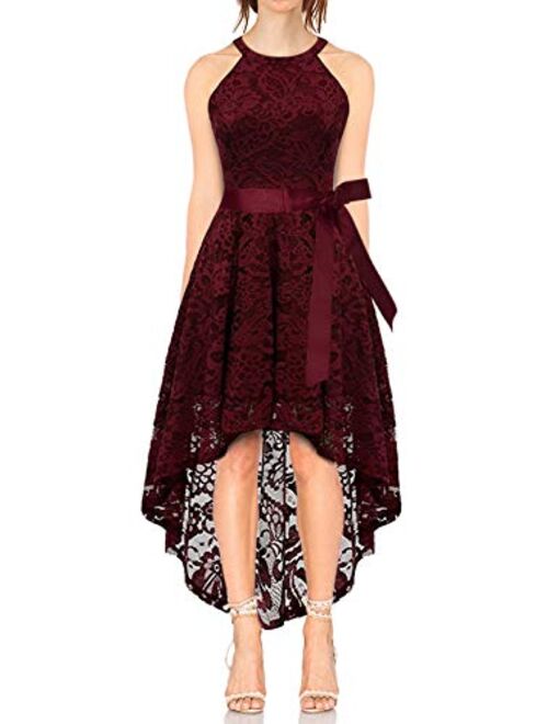 AVSUPPLY Women's Halter Lace Cocktail Party Dress Hi-Lo Bridesmaid Dress